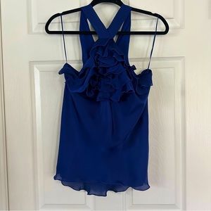 Express silk-like halter in royal blue